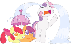 Size: 1600x1200 | Tagged: dead source, safe, artist:applejack-lover-fan, derpibooru import, apple bloom, scootaloo, sweetie belle, one bad apple, crying, cutie mark crusaders, ocular gushers, simple background, transparent background, umbrella