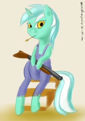 Size: 700x1000 | Tagged: safe, artist:aresdrawsponies, derpibooru import, lyra heartstrings, 30 minute art challenge, gun