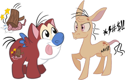 Size: 1557x1000 | Tagged: safe, artist:g-blue16, derpibooru import, brain, mallet, ponified, ren and stimpy, ren hoek, simple background, stars, stimpson j cat, tongue out