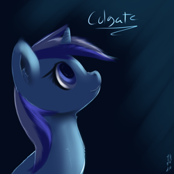 Size: 1024x1024 | Tagged: safe, artist:imsokyo, derpibooru import, minuette, pony, unicorn, blue coat, female, horn, mare, solo, two toned mane