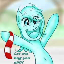 Size: 700x700 | Tagged: safe, artist:freefraq, derpibooru import, oc, oc only, oc:shiny slime, goo pony, original species, belly button, clothes, female, hug, scarf, solo