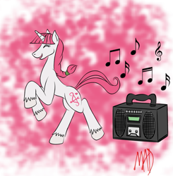 Size: 793x809 | Tagged: safe, artist:madness-with-reason, derpibooru import, lovestruck, oc, oc only, boombox, dancing, music, solo