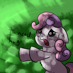 Size: 1024x1024 | Tagged: safe, artist:imsokyo, derpibooru import, sweetie belle, chest fluff, crying, cute, diasweetes, hug, incoming hug, sad, solo