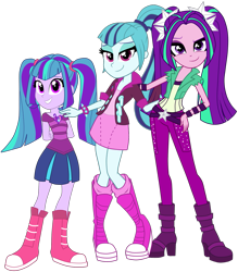 Size: 1309x1496 | Tagged: safe, artist:namygaga, aria blaze, sonata dusk, oc, oc:melody sound, equestria girls, arisona, female, lesbian, magical lesbian spawn, offspring, parent:aria blaze, parent:sonata dusk, parents:arisona