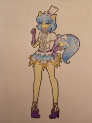 Size: 461x615 | Tagged: safe, artist:anakichi, derpibooru import, sapphire shores, eared humanization, humanized, solo, tailed humanization, traditional art