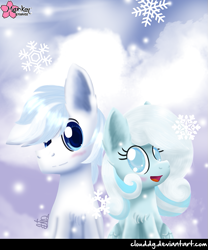 Size: 749x900 | Tagged: safe, artist:clouddg, double diamond, oc, oc:snowdrop, the cutie map, ice, similarities, snow, snowflake, white