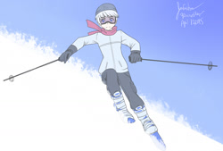 Size: 1280x863 | Tagged: safe, artist:jonfawkes, double diamond, human, 30 minute art challenge, humanized, skiing, solo