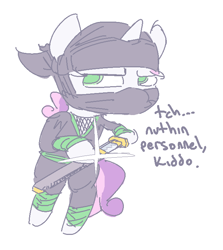 Size: 650x728 | Tagged: safe, artist:nobody, sweetie belle, pony, bipedal, ninja, ninjato, solo, sword