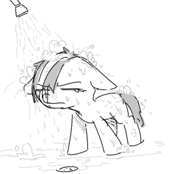 Size: 778x804 | Tagged: safe, artist:nobody, babs seed, monochrome, shower, solo, wet