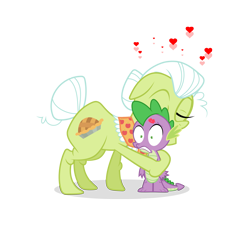 Size: 3626x3552 | Tagged: safe, artist:shutterflyeqd, granny smith, spike, dragon, hug, kiss mark, simple background, transparent background, traumatized, vector, wide eyes