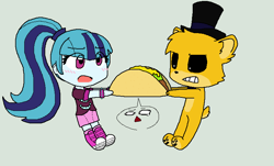 Size: 788x476 | Tagged: safe, artist:fantasygerard2000, sonata dusk, equestria girls, five nights at freddy's, golden freddy, sonataco, taco, yellow bear