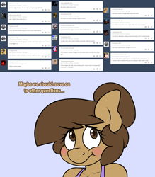 Size: 1280x1461 | Tagged: safe, artist:stunnerpone, oc, oc only, oc:georgia lockheart, anthro, anthro oc, blushing, embarrassed, georgia replies, solo