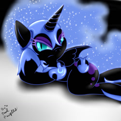 Size: 1280x1280 | Tagged: safe, artist:paulpeopless, nightmare moon, alicorn, pony, black coat, female, horn, mare, solo, wings