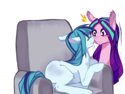 Size: 1024x768 | Tagged: safe, artist:hisshi shoujo, aria blaze, sonata dusk, equestria girls, :p, ariabetes, arisona, armchair, behaving like a dog, blank flank, blushing, boop, chair, cute, equestria girls ponified, eyes closed, female, floppy ears, fluffy, lesbian, licking, noseboop, ponified, prone, shipping, smiling, sonatabetes, tongue out, wide eyes