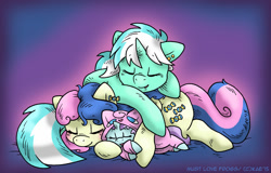 Size: 1100x706 | Tagged: safe, artist:kaemantis, bon bon, liza doolots, lyra heartstrings, petunia, sweetie drops, tootsie flute, earth pony, jigglypuff, pony, unicorn, adorabon, clothes, cuddle puddle, cuddling, cute, daaaaaaaaaaaw, eyes closed, family, female, hnnng, kaemantis is trying to murder us, lesbian, lyrabetes, lyrabon, lyrabontoots family, magical lesbian spawn, offspring, pajamas, parent:bon bon, parent:lyra heartstrings, parents:lyrabon, pokémon, shipping, sleeping, tootsie cute, weapons-grade cute