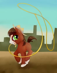 Size: 1600x2036 | Tagged: safe, artist:viwrastupr, trouble shoes, appleoosa's most wanted, colt, cute, grin, lasso, little troubleshoes, mouth hold, raised hoof, raised leg, rope, smiling, solo, squee, troublebetes, younger