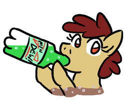 Size: 459x373 | Tagged: safe, artist:jargon scott, oc, oc only, oc:coke pony, food pony, original species, bottle, drinking, heresy, mountain dew, solo