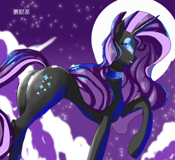 Size: 2980x2725 | Tagged: safe, artist:skyart301, nightmare rarity, moon, plot, raised hoof, solo