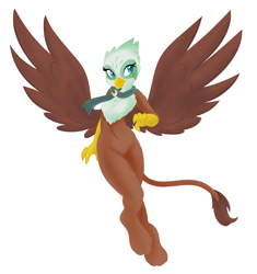 Size: 2984x3172 | Tagged: safe, artist:ambris, greta, anthro, griffon, the lost treasure of griffonstone, clothes, colored pupils, female, scarf, simple background, solo, white background