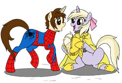 Size: 3495x2389 | Tagged: safe, artist:edcom02, artist:jmkplover, dinky hooves, pony, unicorn, armor, crossover, older, peter parker, ponified, royal guard, simple background, spider-man, spiders and magic iii: days of friendship past, spiders and magic: rise of spider-mane, transparent background