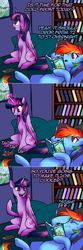 Size: 750x2254 | Tagged: safe, artist:wingspiral, derpibooru import, rainbow dash, twilight sparkle, twilight sparkle (alicorn), alicorn, pegasus, pony, 20% cooler, 3 panel comic, ask, ask pun, book, calculator, comic, dialogue, facehoof, female, glowing horn, horn, mare, meme