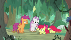 Size: 1920x1080 | Tagged: safe, derpibooru import, screencap, apple bloom, scootaloo, sweetie belle, growing up is hard to do, cutie mark crusaders, older