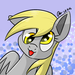 Size: 600x600 | Tagged: safe, artist:mysteryart716, derpibooru import, derpy hooves, pegasus, pony, :3, bust, female, mare, one ear down, portrait, solo