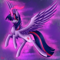 Size: 1280x1280 | Tagged: safe, artist:mysteryart716, derpibooru import, twilight sparkle, twilight sparkle (alicorn), alicorn, pony, female, glowing horn, horn, mare, redraw, solo