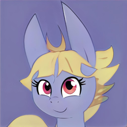 Size: 1024x1024 | Tagged: safe, artist:thisponydoesnotexist, derpibooru import, oc, oc only, pony, cute, female, impossibly long ears, long ears, looking at you, mare, neural network, ocbetes, simple background, smiling, spiky mane