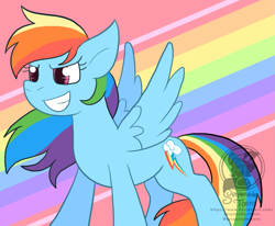 Size: 905x744 | Tagged: safe, artist:cmara, artist:serpanade-toons, derpibooru import, rainbow dash, pegasus, pony, collaboration, >:d, digital art, smiling, solo