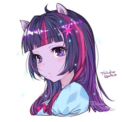 Size: 650x650 | Tagged: safe, alternate version, artist:jojo0327, derpibooru import, twilight sparkle, equestria girls, anime, blushing, bust, cute, cutie mark accessory, female, ponied up, simple background, solo, twiabetes, white background