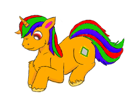 Size: 528x406 | Tagged: artist needed, source needed, safe, derpibooru import, oc, oc only, oc:rainbow cookie, pony, unicorn, black background, chest fluff, colored pupils, floppy ears, horn, lying on the ground, male, simple background, solo, stallion, unicorn oc, unshorn fetlocks