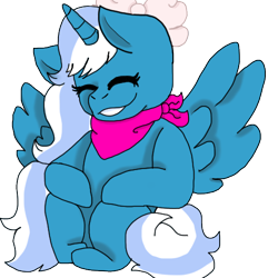 Size: 500x500 | Tagged: safe, artist:ghosthear, derpibooru import, oc, oc:fleurbelle, alicorn, alicorn oc, bandana, bow, eyes closed, female, hair bow, horn, mare, simple background, transparent background, wings