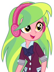 Size: 2247x2984 | Tagged: safe, artist:sketchmcreations, derpibooru import, edit, editor:slayerbvc, lemon zest, dance magic, equestria girls, spoiler:eqg specials, beautiful, clothes, crystal prep academy uniform, cute, female, happy, headphones, no makeup edit, open mouth, school uniform, simple background, solo, transparent background, vector, vector edit, zestabetes