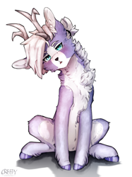 Size: 2280x3048 | Tagged: safe, artist:suplolnope, derpibooru import, oc, oc only, oc:aurryhollows, deer, deer pony, original species, pony, cheek fluff, chest fluff, simple background, solo, white background