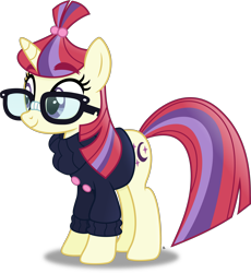 Size: 3449x3745 | Tagged: safe, artist:anime-equestria, derpibooru import, moondancer, pony, unicorn, adorkable, buttons, clothes, cute, dancerbetes, dork, female, glasses, happy, horn, mare, simple background, smiling, solo, sweater, thick eyebrows, transparent background, vector