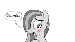 Size: 1200x675 | Tagged: safe, artist:pony-berserker, derpibooru import, marble pie, blushing, cute, marblebetes, monochrome, neo noir, partial color, shy, sketch, smiling, speech bubble, stippling, talking to viewer