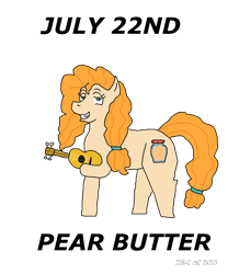 Size: 1000x1200 | Tagged: safe, artist:eunos, derpibooru import, pear butter, earth pony, the perfect pear, digital art, musical instrument, simple background, smiling, solo, transparent background, ukulele