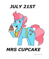 Size: 1000x1200 | Tagged: safe, artist:eunos, derpibooru import, cup cake, earth pony, apron, birthday cake, cake, clothes, ear piercing, earring, food, jewelry, piercing, simple background, smiling, solo, transparent background