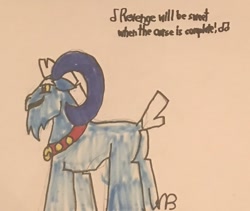 Size: 1280x1079 | Tagged: safe, artist:whistle blossom, derpibooru import, grogar, sheep, fanfic:the end of the end, anastasia, antagonist, crossover, dialogue, don bluth, in the dark of the night, male, marker drawing, ram, rasputin, simple background, singing, solo, traditional art, white background, worm's eye view