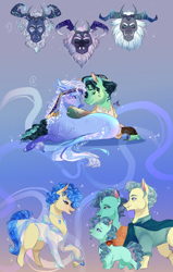 Size: 1268x2000 | Tagged: safe, artist:bunnari, derpibooru import, mrs. paleo, petunia paleo, sapphire shores, storm king, oc, oc:espuma, oc:marine shelley, pony, my little pony: the movie, mr. paleo