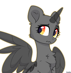 Size: 2908x2980 | Tagged: safe, artist:lazuli, derpibooru import, oc, oc only, alicorn, pony, alicorn oc, bald, bust, chest fluff, eyelashes, frown, horn, one wing out, simple background, solo, transparent background, wings