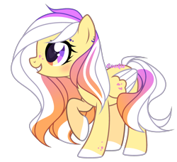 Size: 2476x2260 | Tagged: safe, artist:lazuli, derpibooru import, oc, oc only, pegasus, pony, colored hooves, eyelashes, grin, multicolored eyes, pegasus oc, raised hoof, simple background, smiling, transparent background, two toned wings, wings
