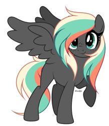 Size: 2283x2627 | Tagged: safe, artist:lazuli, derpibooru import, oc, oc only, oc:eliza skyler, pegasus, pony, freckles, pegasus oc, raised hoof, simple background, smiling, solo, transparent background, wings