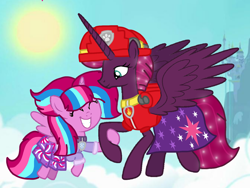 Size: 1440x1080 | Tagged: safe, artist:徐詩珮, derpibooru import, fizzlepop berrytwist, tempest shadow, oc, oc:bubble sparkle, alicorn, series:sprglitemplight diary, series:sprglitemplight life jacket days, series:springshadowdrops diary, series:springshadowdrops life jacket days, alicornified, alternate universe, base used, bubbleverse, clothes, female, magical lesbian spawn, magical threesome spawn, marshall (paw patrol), mother and child, mother and daughter, multiple parents, next generation, offspring, older, older tempest shadow, parent and child, parent:glitter drops, parent:spring rain, parent:tempest shadow, parent:twilight sparkle, parents:glittershadow, parents:sprglitemplight, parents:springdrops, parents:springshadow, parents:springshadowdrops, paw patrol, race swap, teenager, tempesticorn