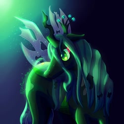 Size: 1080x1080 | Tagged: safe, alternate version, artist:clausfiredraws, derpibooru import, queen chrysalis, changeling, changeling queen, abstract background, bust, female