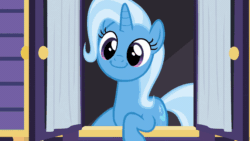 Size: 806x454 | Tagged: safe, derpibooru import, edit, edited screencap, screencap, trixie, pony, unicorn, to where and back again, cute, diatrixes, female, happy, mare, solo, trixie's wagon