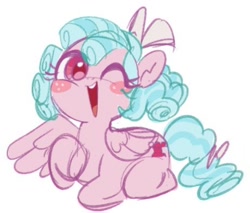 Size: 1199x1020 | Tagged: safe, artist:channydraws, derpibooru import, edit, cozy glow, pegasus, pony, blush sticker, blushing, cropped, one eye closed, open mouth, smiling, solo, wink