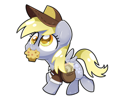 Size: 2560x2048 | Tagged: safe, artist:sugar morning, derpibooru import, derpy hooves, pegasus, pony, cap, clothes, cute, derpabetes, food, hat, mail, mailbag, mailmare, mailpony, muffin, simple background, solo, transparent background