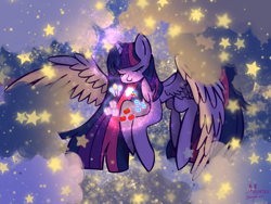 Size: 1200x900 | Tagged: safe, artist:芝麻馅小吴茗, derpibooru import, twilight sparkle, twilight sparkle (alicorn), alicorn, pony, cutie mark, eyes closed, female, glowing horn, horn, mare, solo